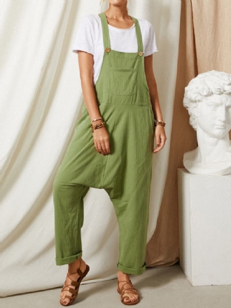 Enfärgad Strap Button Fick Ärmlös Lös Casual Harem Jumpsuit