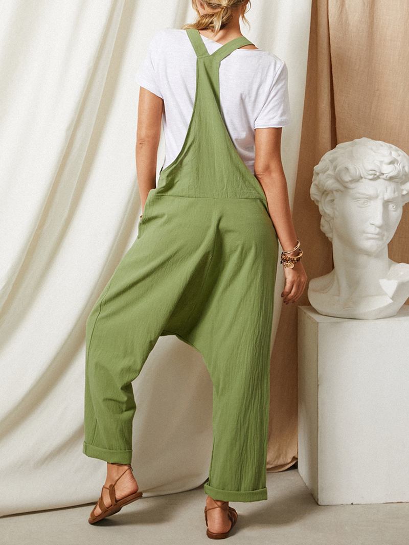 Enfärgad Strap Button Fick Ärmlös Lös Casual Harem Jumpsuit