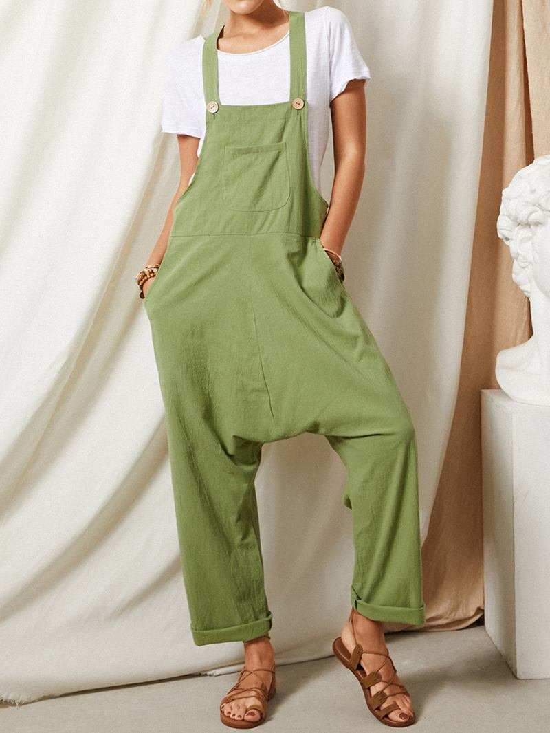 Enfärgad Strap Button Fick Ärmlös Lös Casual Harem Jumpsuit