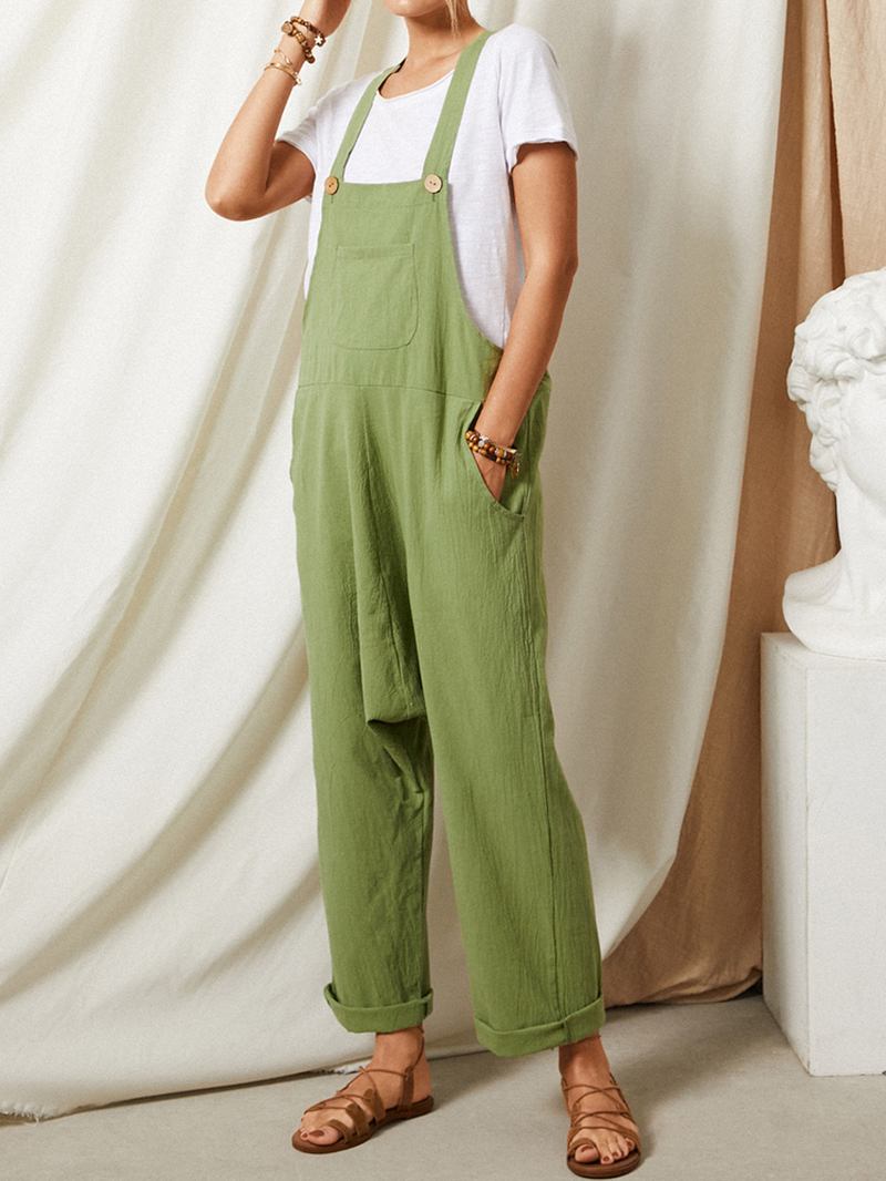 Enfärgad Strap Button Fick Ärmlös Lös Casual Harem Jumpsuit