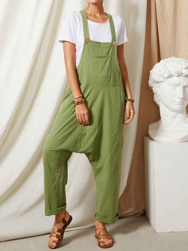 Enfärgad Strap Button Fick Ärmlös Lös Casual Harem Jumpsuit