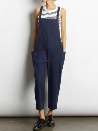 Kvinnor Ärmlös Cross Back Overall Jumpsuit Med Fickor