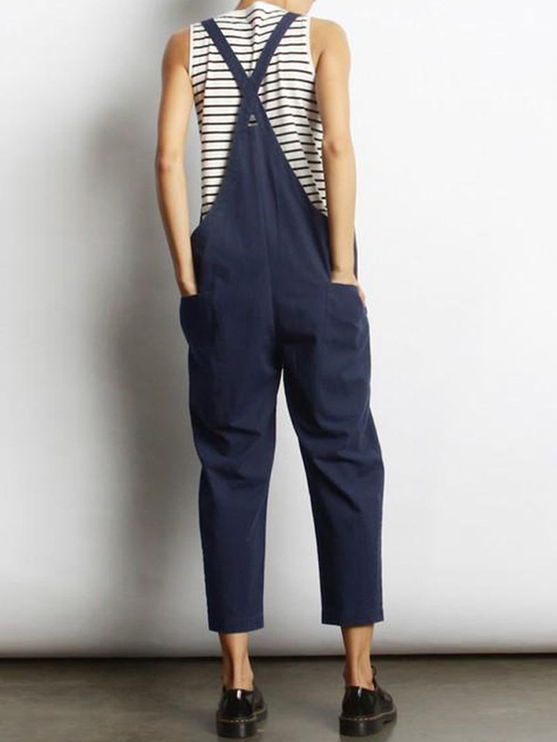 Kvinnor Ärmlös Cross Back Overall Jumpsuit Med Fickor