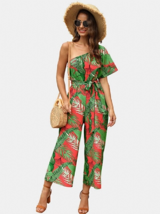 Kvinnor Casual Cold Shoulder Blommig Summer Holiday Med Tryck Jumpsuit