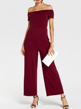 Kvinnor Enfärgad Off Shoulder Slash Neck Kort Ärm Snygg Casual Jumpsuit