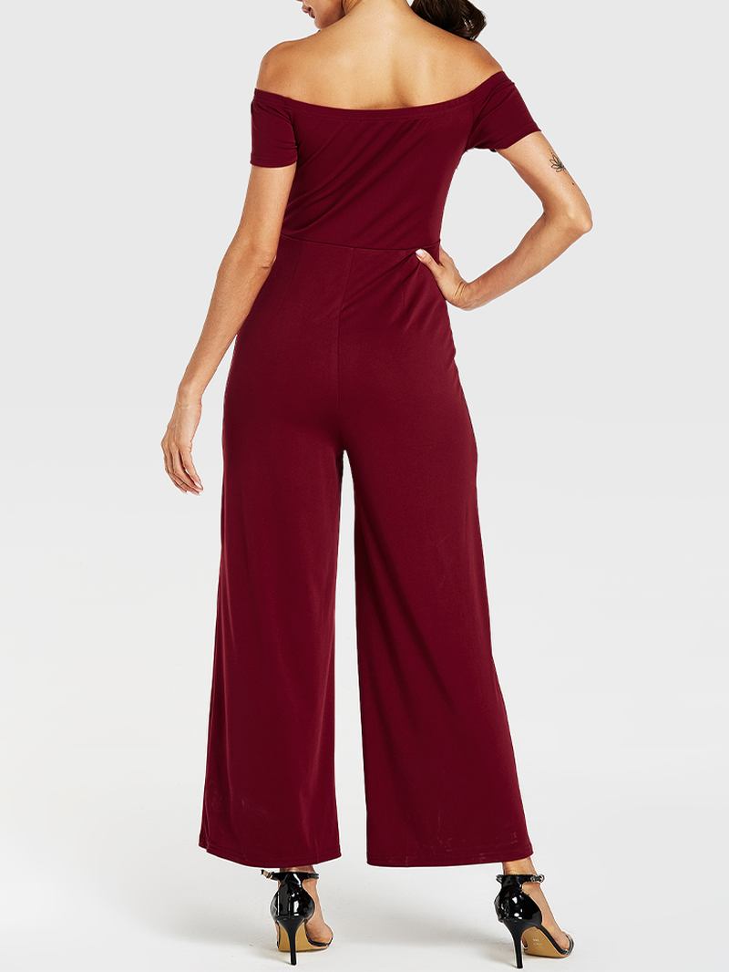 Kvinnor Enfärgad Off Shoulder Slash Neck Kort Ärm Snygg Casual Jumpsuit