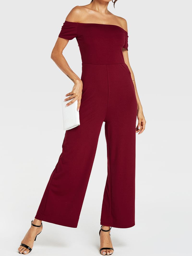 Kvinnor Enfärgad Off Shoulder Slash Neck Kort Ärm Snygg Casual Jumpsuit