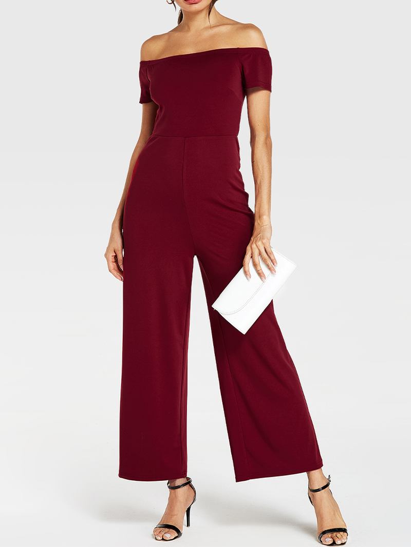 Kvinnor Enfärgad Off Shoulder Slash Neck Kort Ärm Snygg Casual Jumpsuit