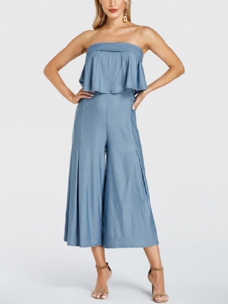 Kvinnor Enfärgad Volang Plisserad Off Shoulder Lång Casual Jumpsuit