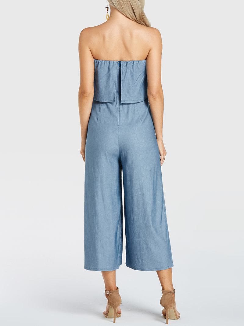 Kvinnor Enfärgad Volang Plisserad Off Shoulder Lång Casual Jumpsuit