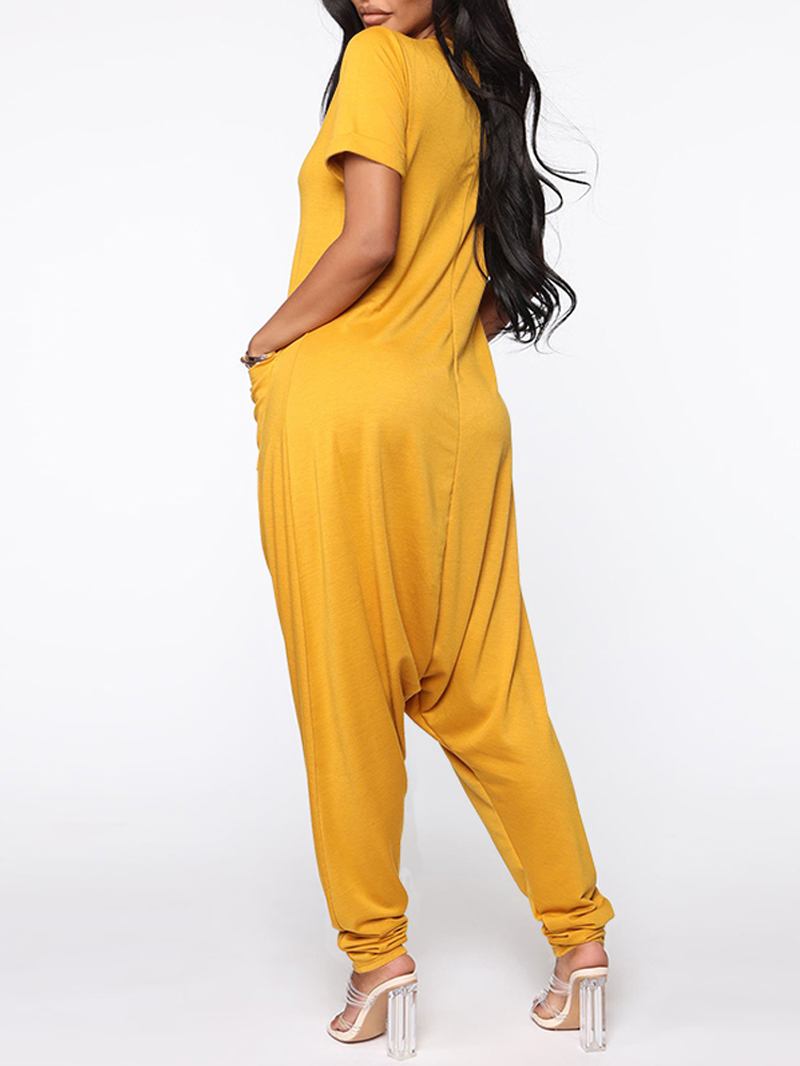 Kvinnor Kortärmad V-hals Loose Pocket Harem Jumpsuits