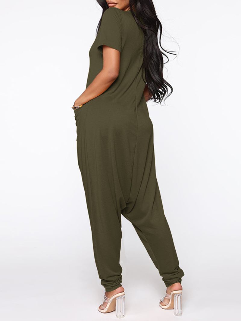 Kvinnor Kortärmad V-hals Loose Pocket Harem Jumpsuits