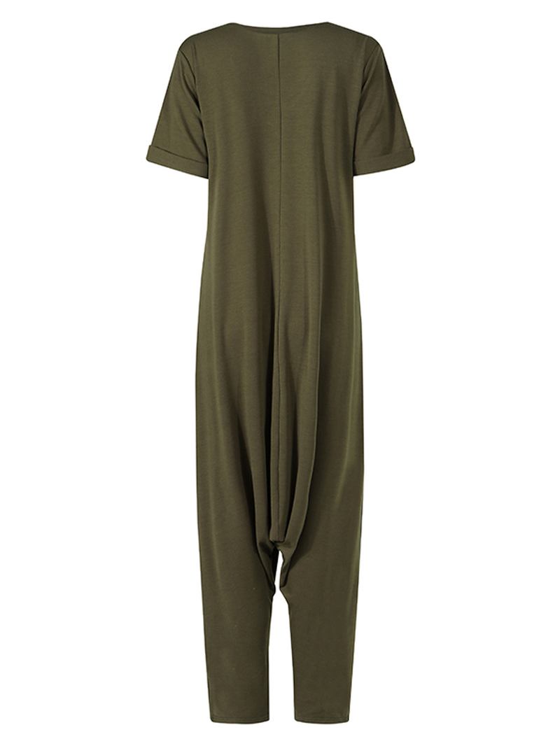 Kvinnor Kortärmad V-hals Loose Pocket Harem Jumpsuits