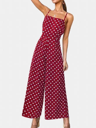 Kvinnor Polka Dot Spaghetti Strap Long Rompers Wide Leg Jumpsuit