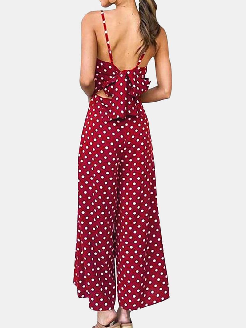 Kvinnor Polka Dot Spaghetti Strap Long Rompers Wide Leg Jumpsuit