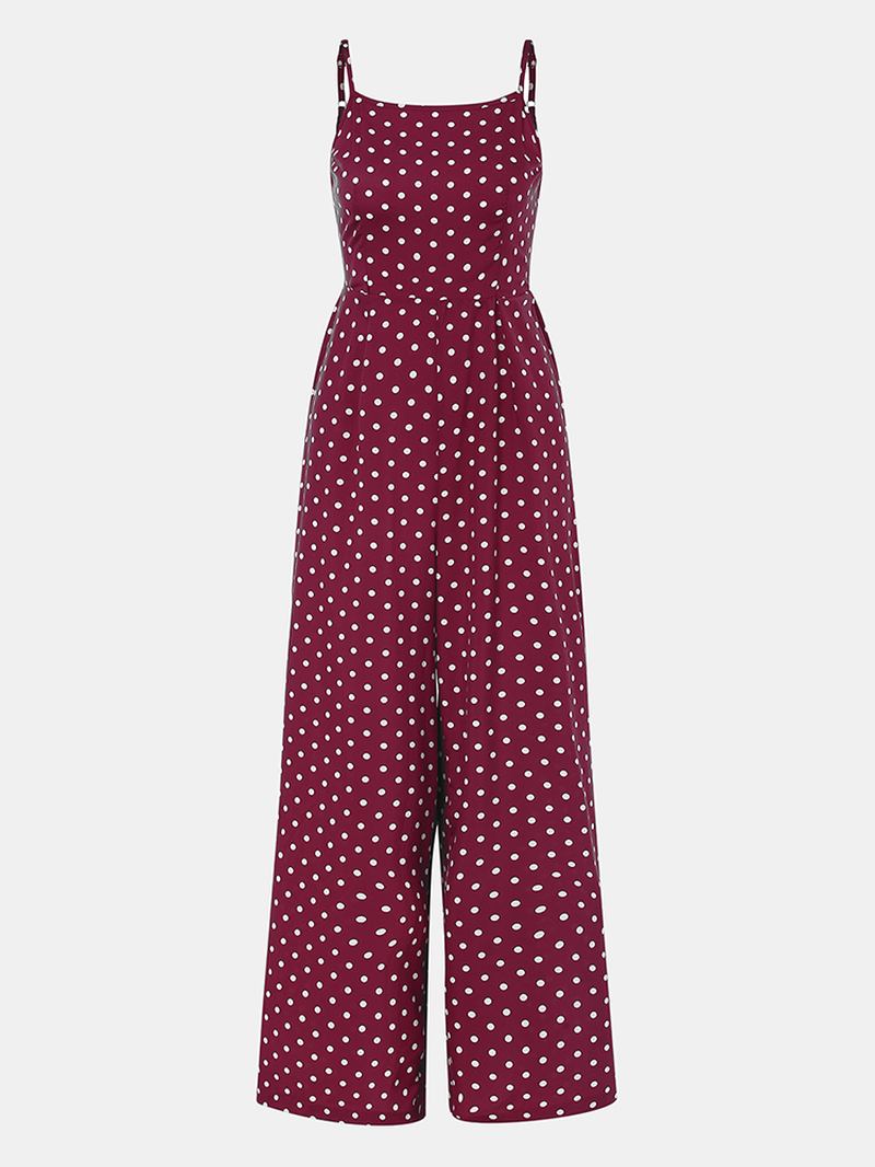 Kvinnor Polka Dot Spaghetti Strap Long Rompers Wide Leg Jumpsuit