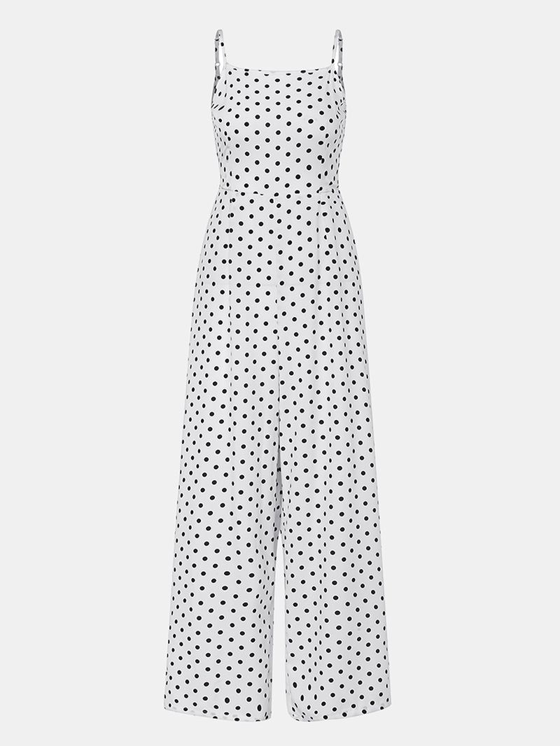 Kvinnor Polka Dot Spaghetti Strap Long Rompers Wide Leg Jumpsuit