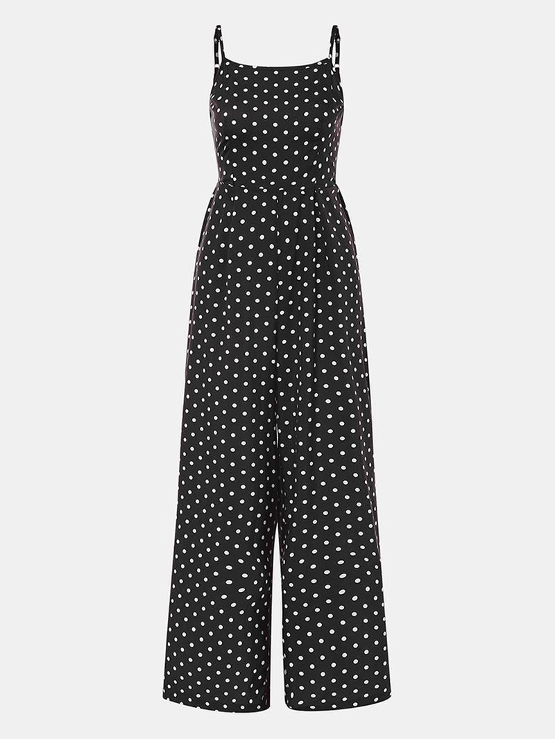 Kvinnor Polka Dot Spaghetti Strap Long Rompers Wide Leg Jumpsuit