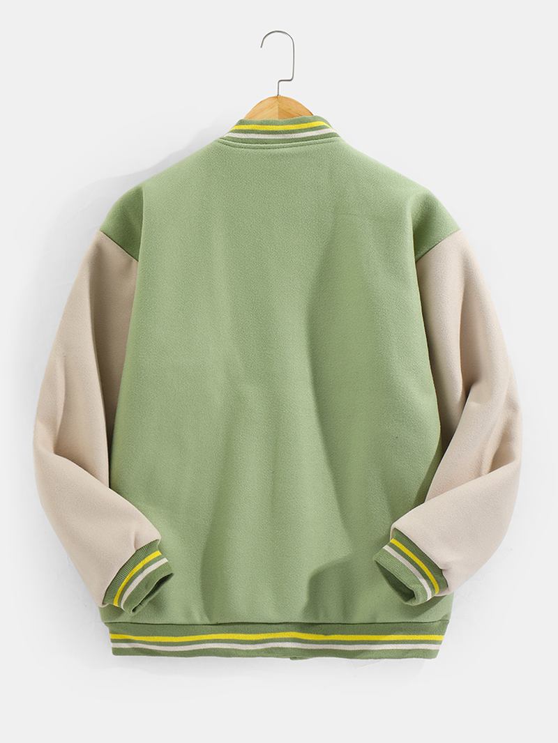 Herr Badge Warm Drop Shoulder Baseball Collar Långärmad Jacka