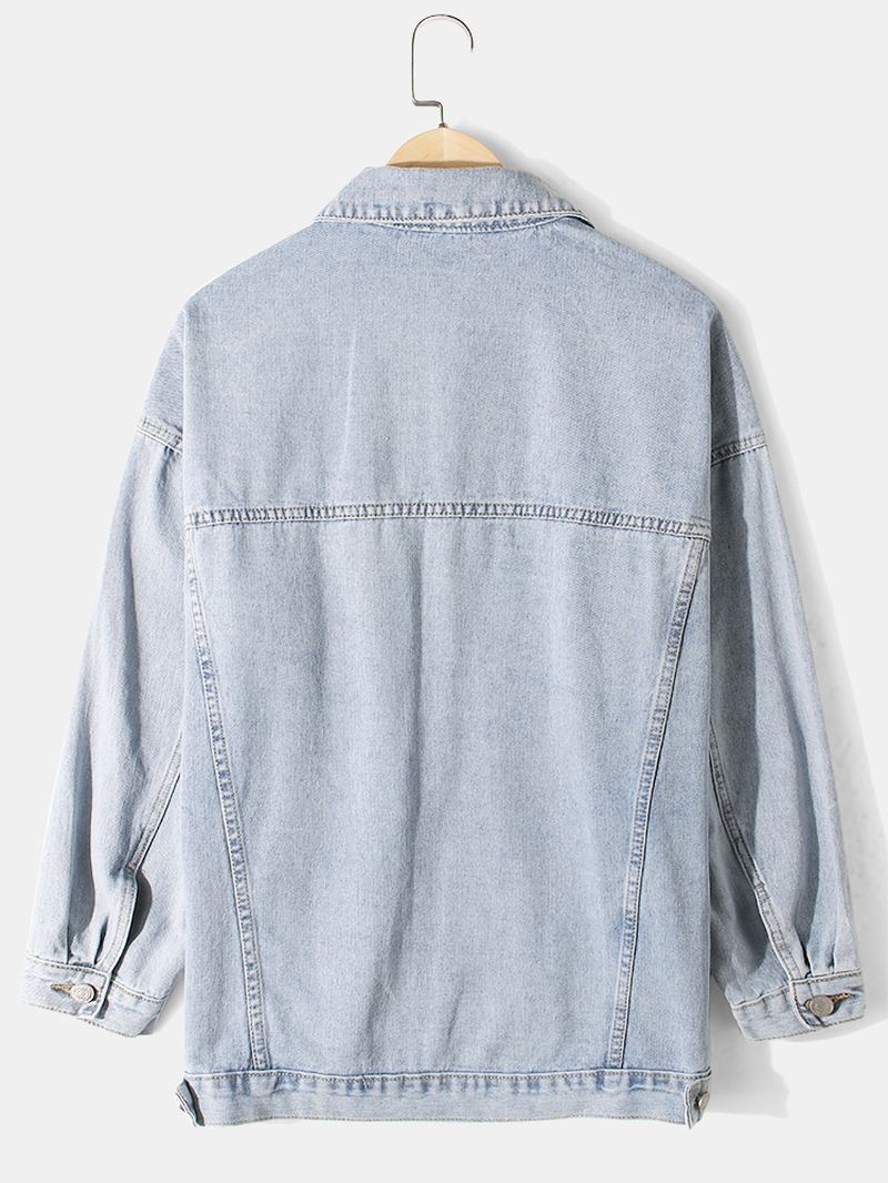 Herr Crane Brodery Faded Effect Bomull Outdoor Snygg Jeansjacka Med Ficka