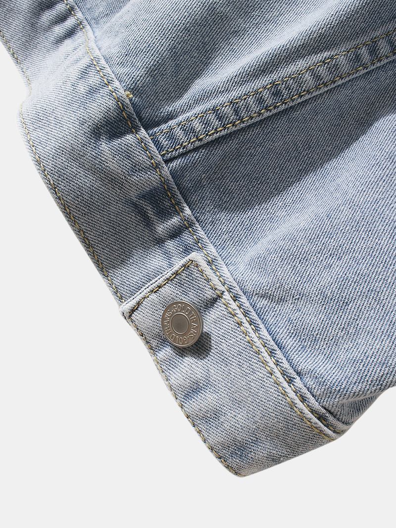 Herr Crane Brodery Faded Effect Bomull Outdoor Snygg Jeansjacka Med Ficka