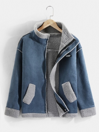 Herr Drop Shoulder Enfärgad Shearling Fodrad Tjock Casual Jacka