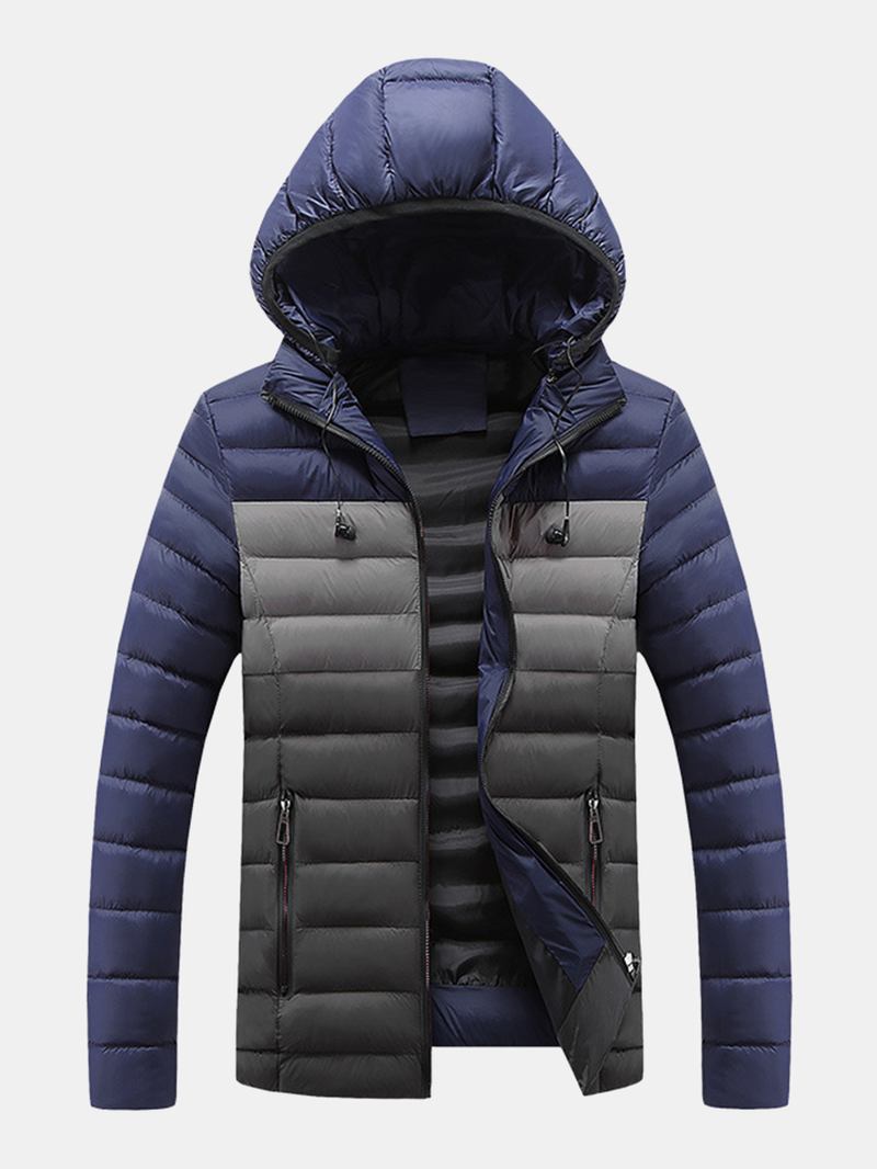 Herr Kontrastfärg Varm Vadderad Tjock Casual Outdoor Zipper Puffer Jacka