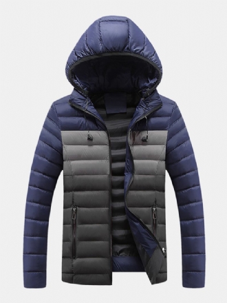 Herr Kontrastfärg Varm Vadderad Tjock Casual Outdoor Zipper Puffer Jacka