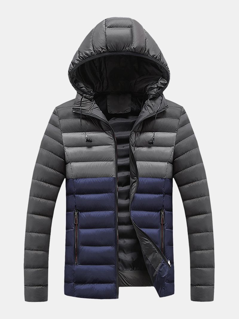 Herr Kontrastfärg Varm Vadderad Tjock Casual Outdoor Zipper Puffer Jacka