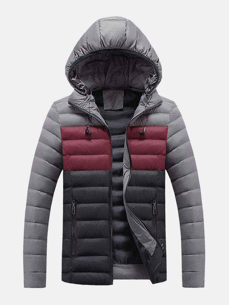 Herr Kontrastfärg Varm Vadderad Tjock Casual Outdoor Zipper Puffer Jacka