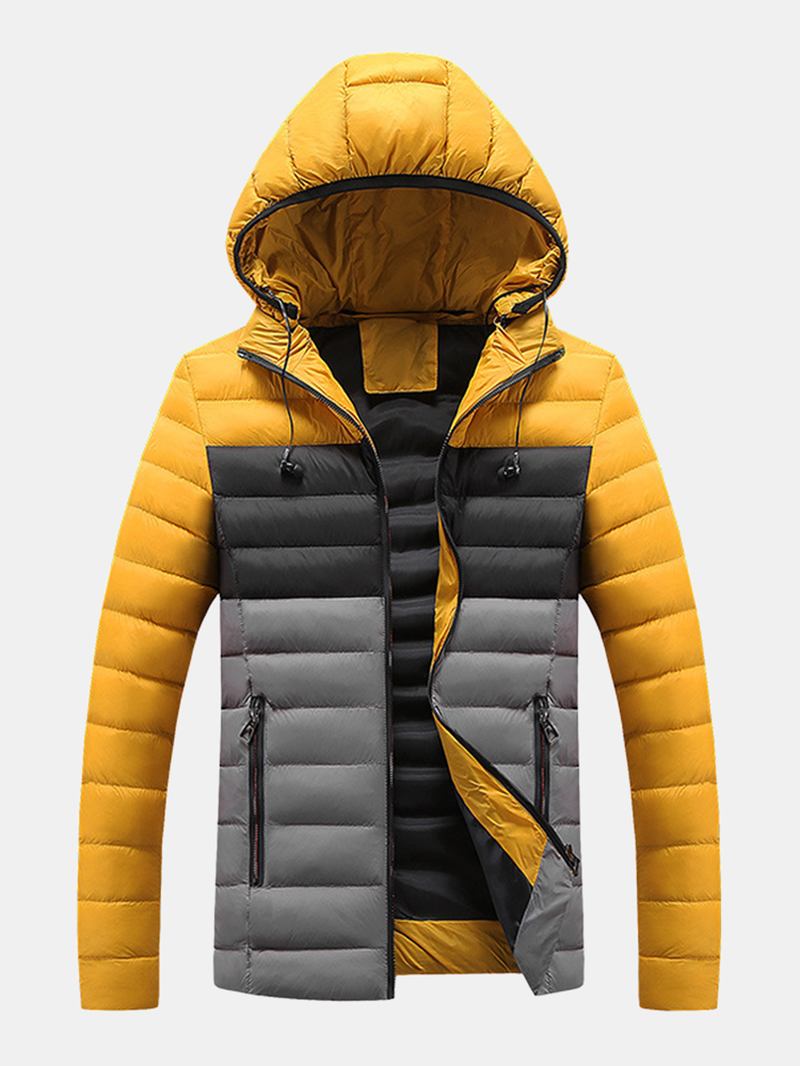 Herr Kontrastfärg Varm Vadderad Tjock Casual Outdoor Zipper Puffer Jacka