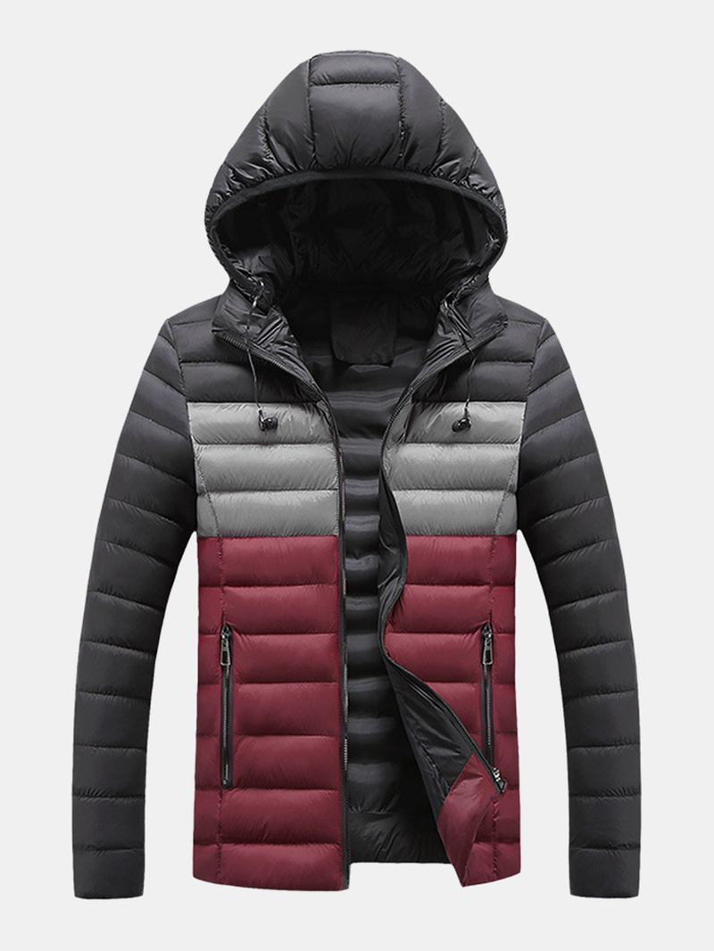 Herr Kontrastfärg Varm Vadderad Tjock Casual Outdoor Zipper Puffer Jacka