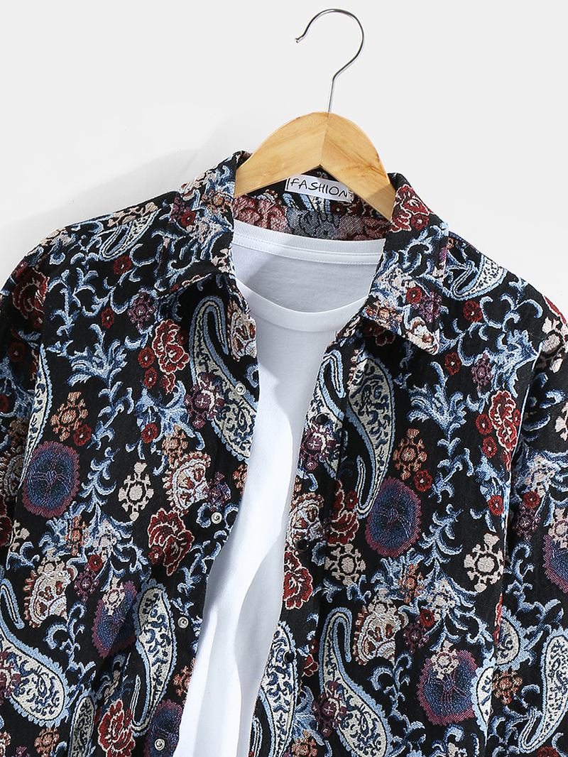 Herr Paisley Mönster Button Up Lapel Etnisk Stil Shirt Jacka