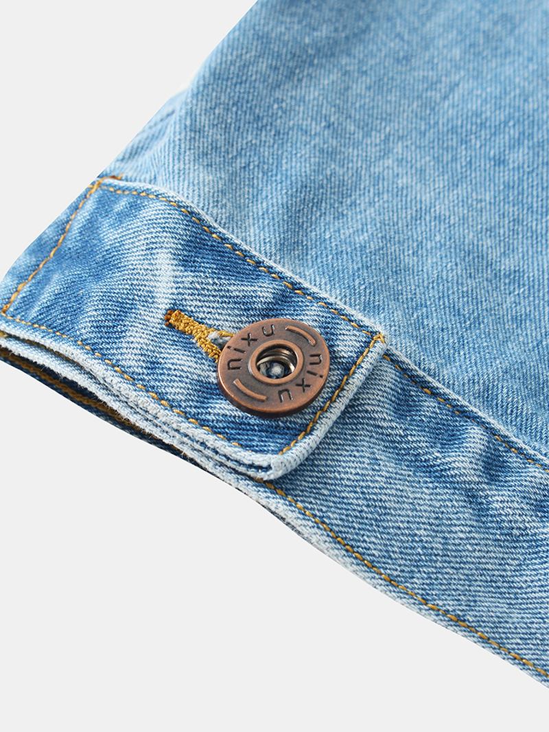 Herr Vintage Multi Pocket Lapel Långärmad Blå Jeansjacka