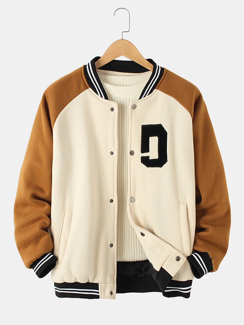 Herr Vintage Tjock Raglanärmad Knapp Casual Lös Varsity Jacka