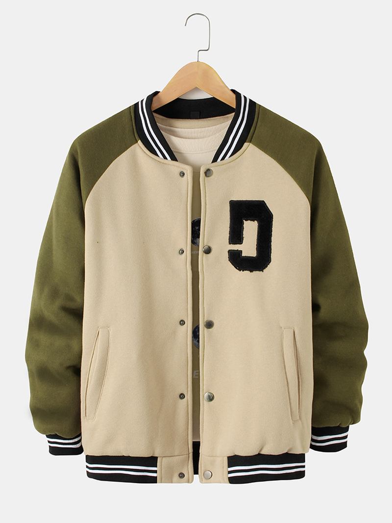 Herr Vintage Tjock Raglanärmad Knapp Casual Lös Varsity Jacka