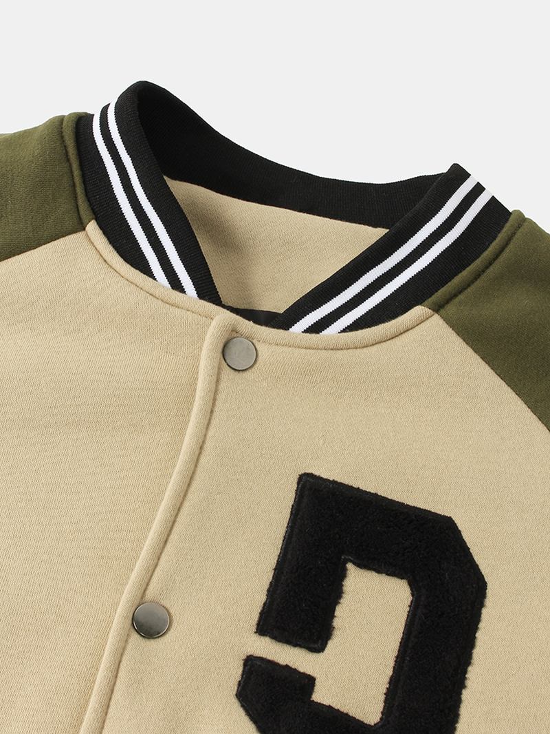 Herr Vintage Tjock Raglanärmad Knapp Casual Lös Varsity Jacka