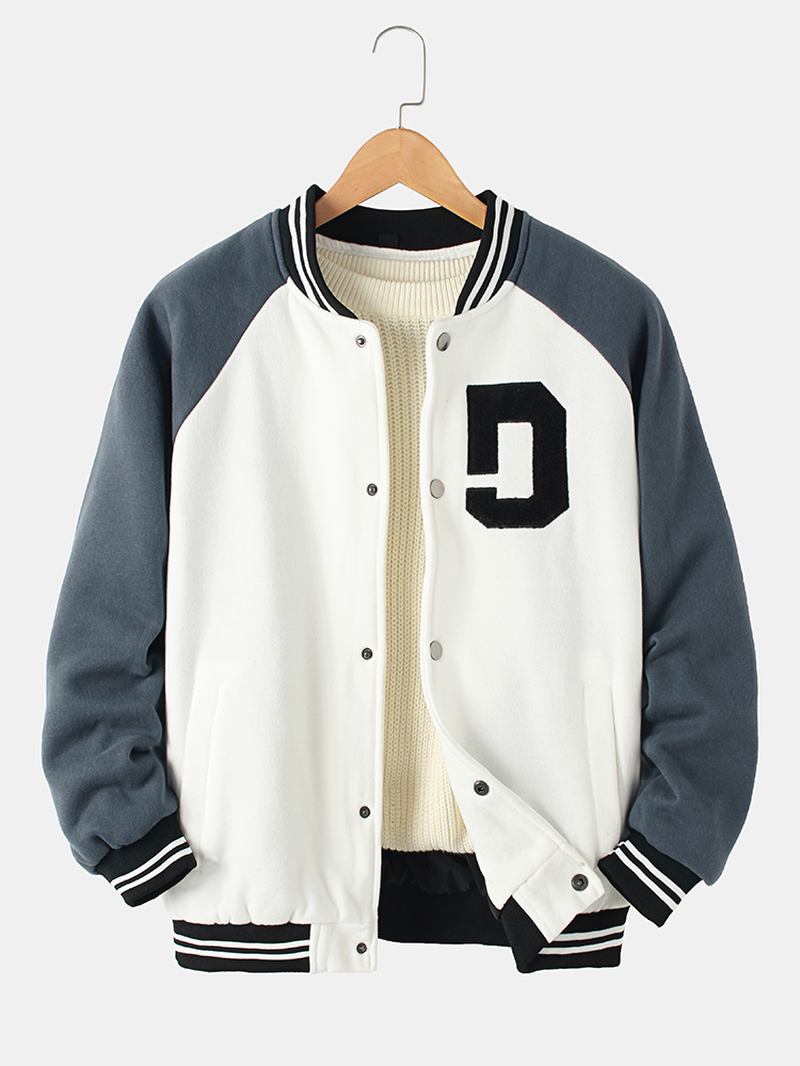 Herr Vintage Tjock Raglanärmad Knapp Casual Lös Varsity Jacka