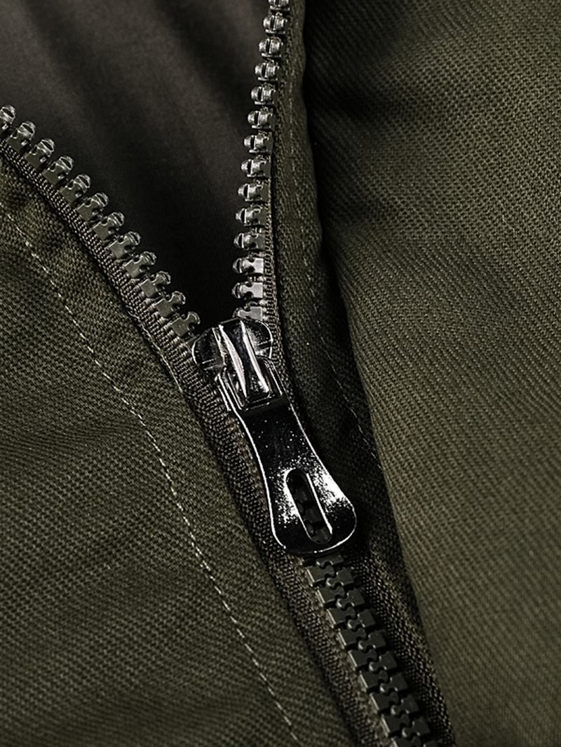 Män 100% Bomull Badge Zip Front Outdoor Cargo Jacka Med Multi Pocket