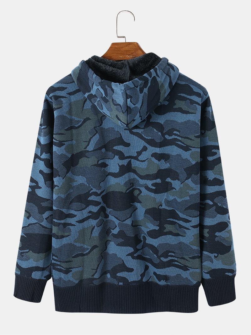 Män Cotton Camo Tryckt Plysch Fodrad Dragkedja Slant Pockets Jackor