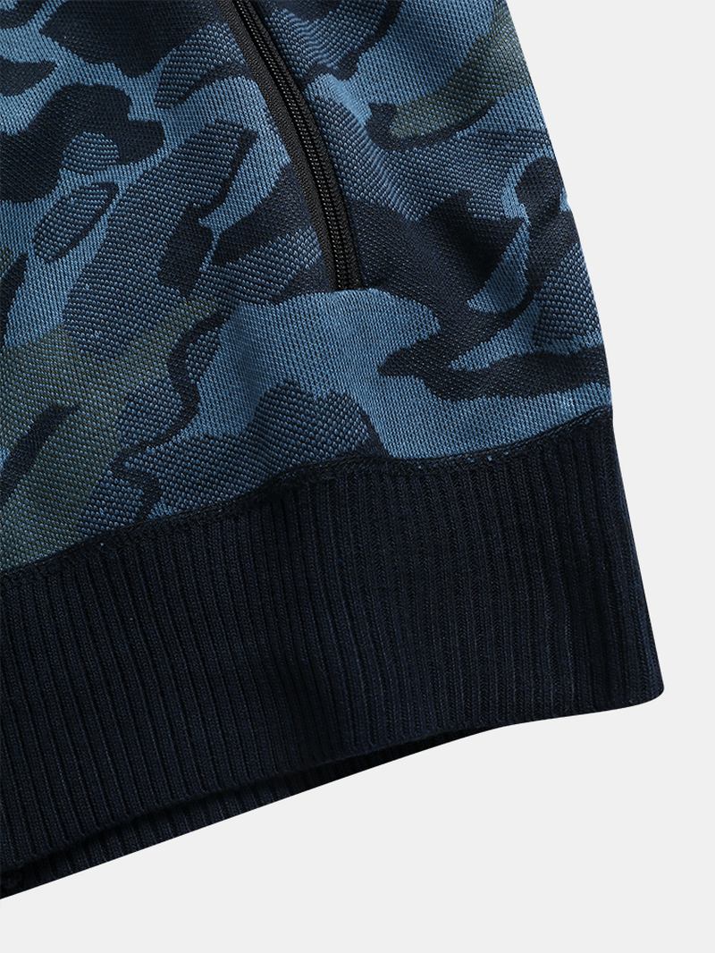 Män Cotton Camo Tryckt Plysch Fodrad Dragkedja Slant Pockets Jackor