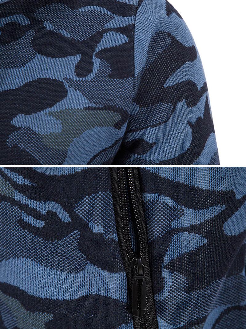 Män Cotton Camo Tryckt Plysch Fodrad Dragkedja Slant Pockets Jackor