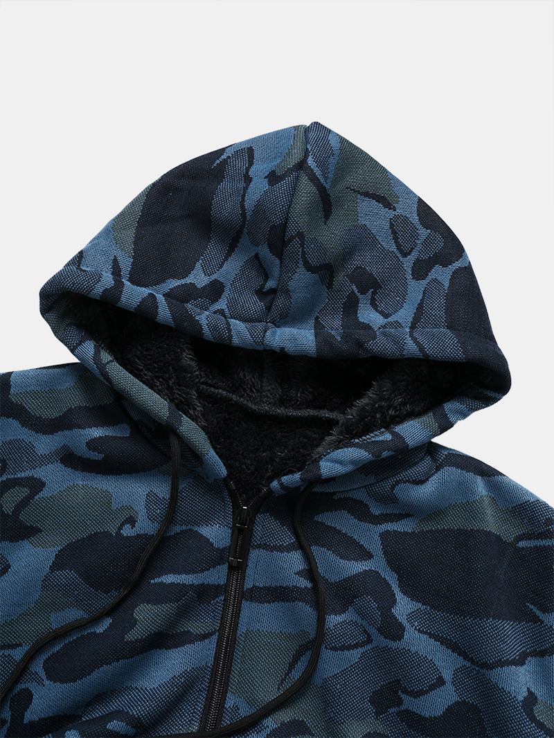 Män Cotton Camo Tryckt Plysch Fodrad Dragkedja Slant Pockets Jackor