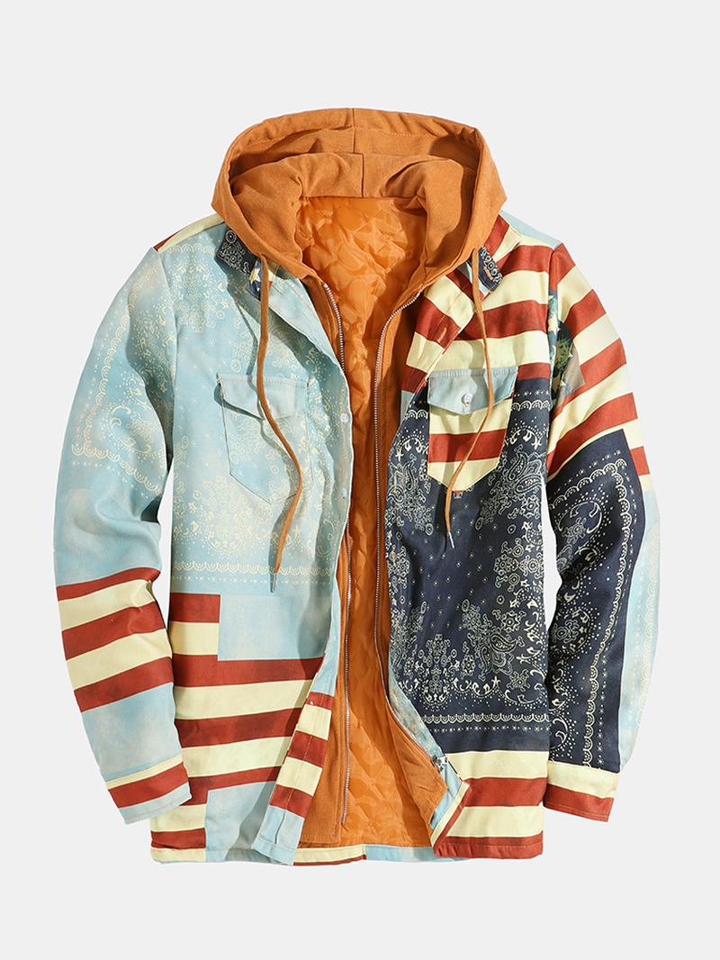 Män Etnisk Stil Med Tryck Stripe Vintage Hood Shirt Jacka