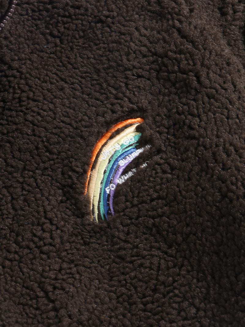 Män Letter Rainbow Broderad Zip Front Fleece Varm Casual Jacka