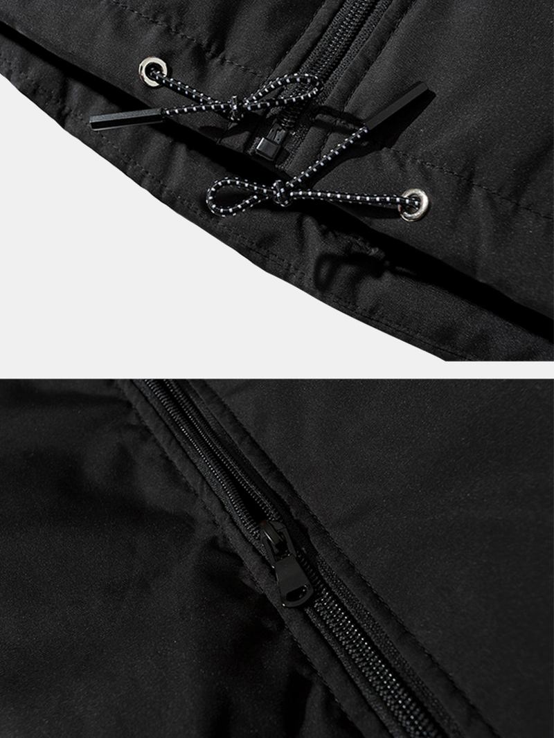 Män Letter Text Med Tryck Zip Front Dragstring Fåll Jacka Jackor Med Ficka