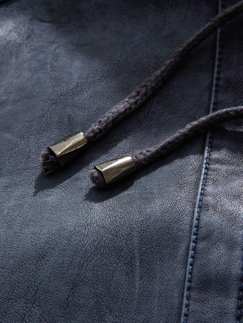 Män Pu Letter Elastisk Fåll Dragsko Hooded Zipper Jackor