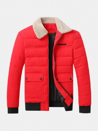 Män Quilted Sherpa Lapel Collar Zip Front Tjock Jacka Med Flap Pocket