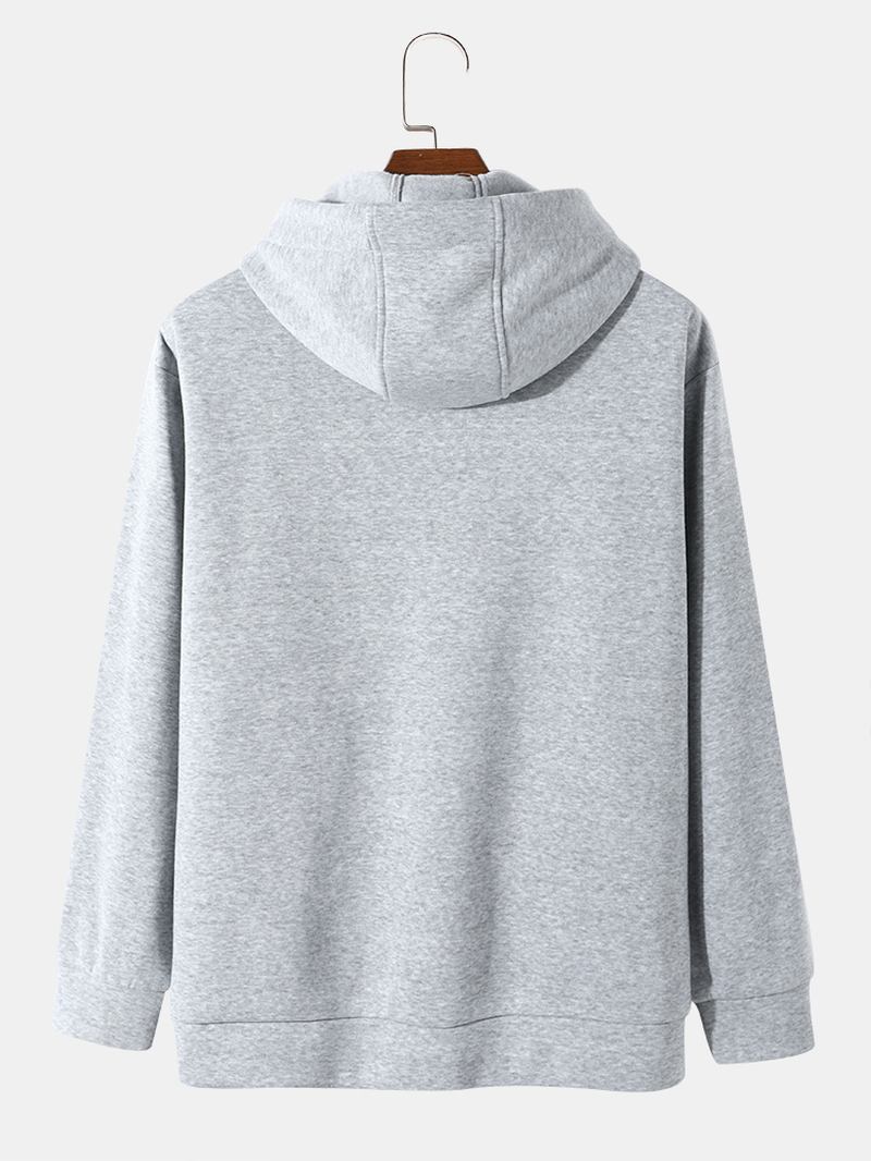 Män Stickade Ren Enfärgad Dragkedja Dubbla Fickor Hooded Casual Hood Jackor