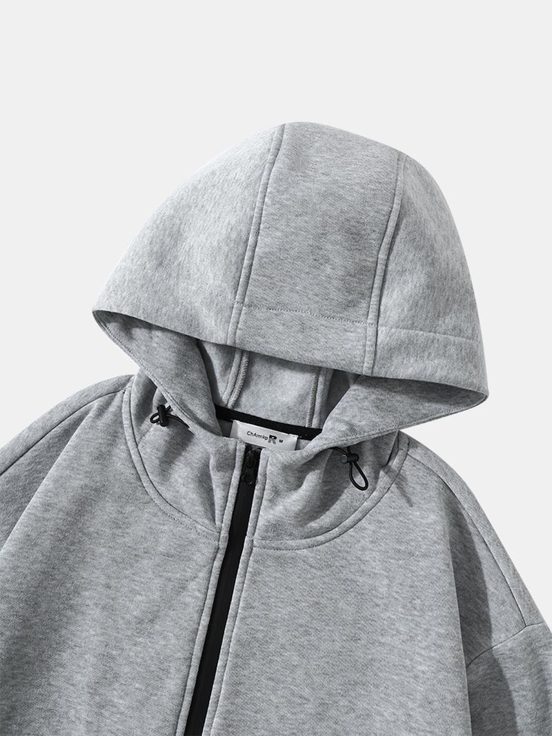 Män Stickade Ren Enfärgad Dragkedja Dubbla Fickor Hooded Casual Hood Jackor